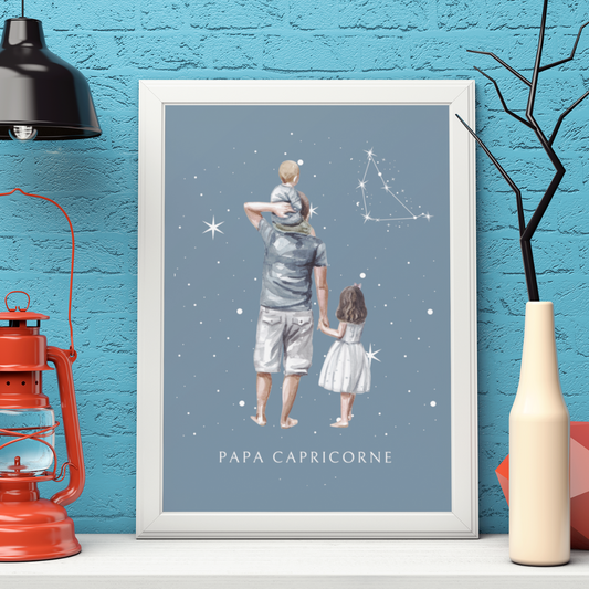Poster Papa Capricorne avec son fils et sa fille