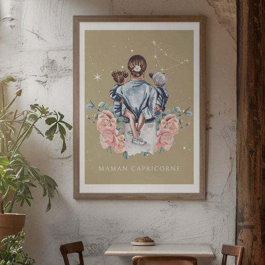 Poster Maman Capricorne avec son fils et sa fille