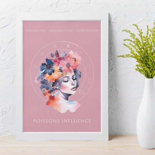 Poster Astrologique Poissons - "Christine, Femme Poissons"