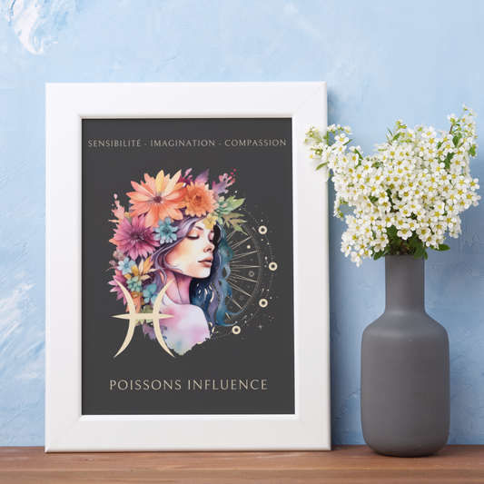 Poster Astrologique Poissons - "Mélanie, Femme Poissons"