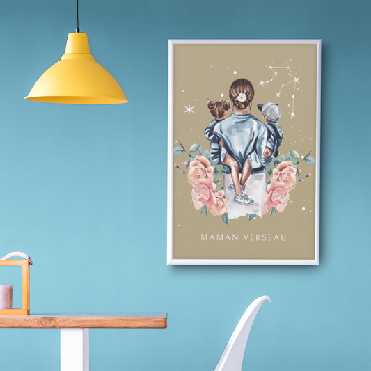 Poster Maman Verseau avec son fils et sa fille