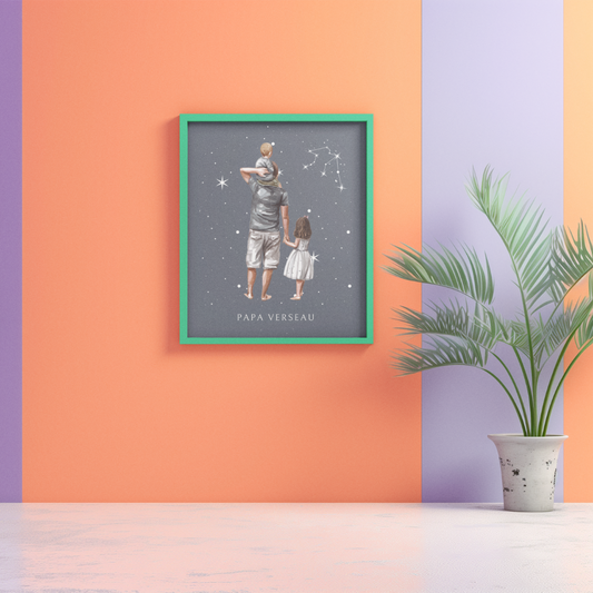 Poster Papa Verseau avec son fils et sa fille