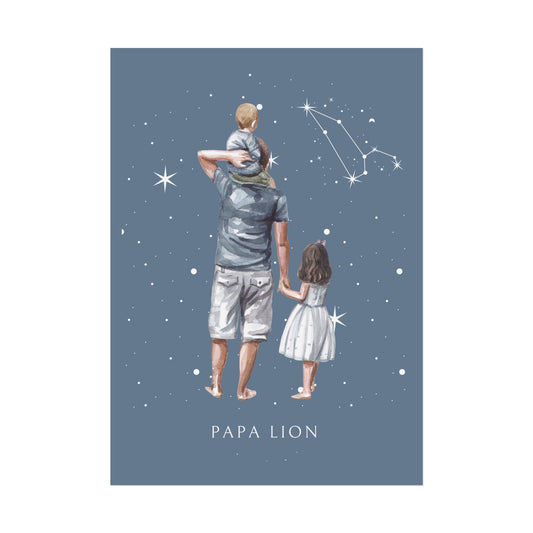 Poster Papa Lion avec son fils et sa fille