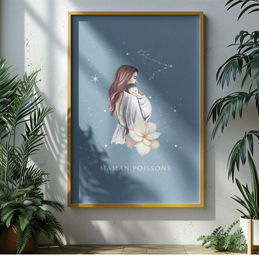 Poster Maman Poissons et son bébé garçon