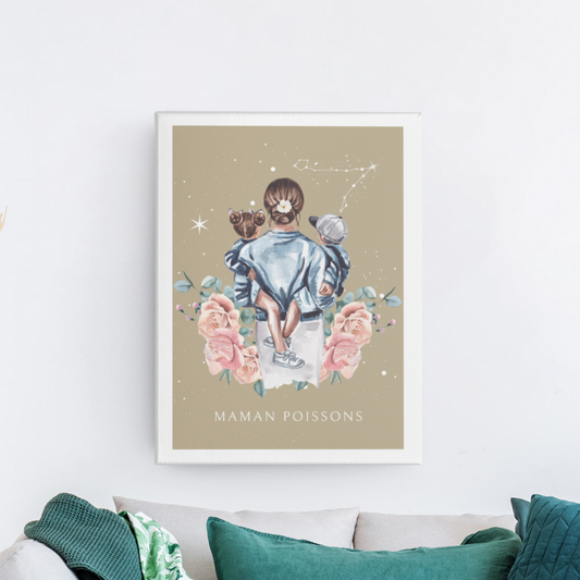 Poster Maman Poissons avec son fils et sa fille