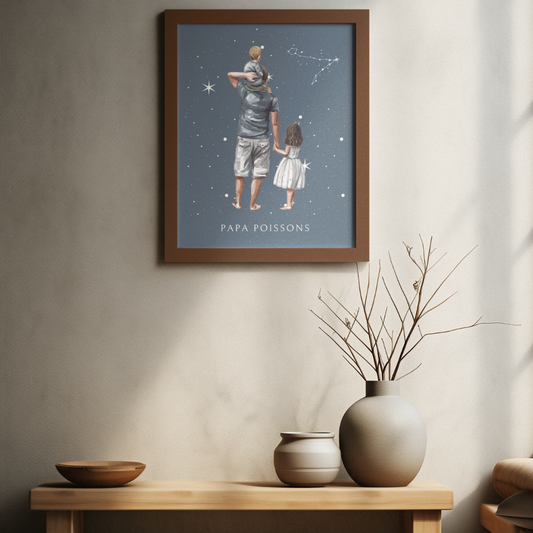 Poster Papa Poissons avec son fils et sa fille
