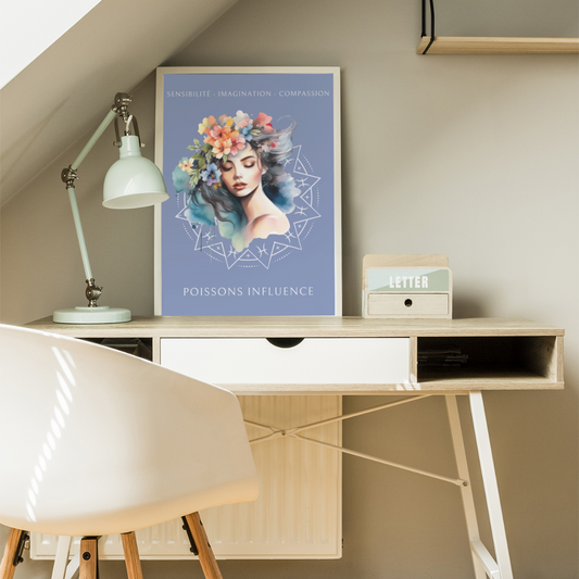 Poster Astrologique Poissons - "Mélody, Femme Poissons"