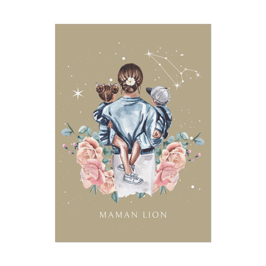 Poster Maman Lion avec son fils et sa fille