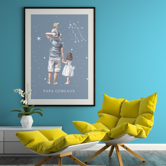 Poster Papa Gémeaux avec son fils et sa fille