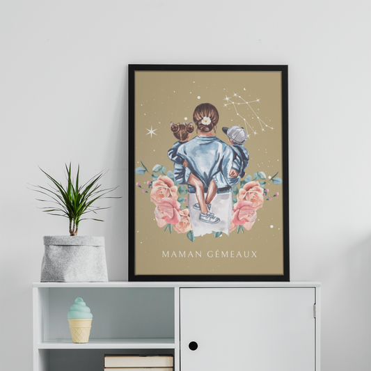 Poster Maman Gémeaux avec son fils et sa fille