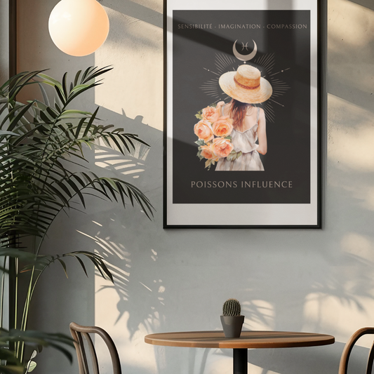 Poster Astrologique Poissons - "Rose, Femme Poissons"