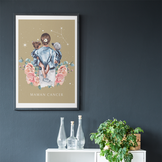Poster Maman Cancer avec son fils et sa fille