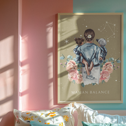 Poster Maman Balance avec son fils et sa fille