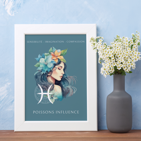 Poster Astrologique Poissons - "Aurélie, Femme Poissons"