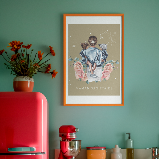 Poster Maman Sagittaire avec son fils et sa fille