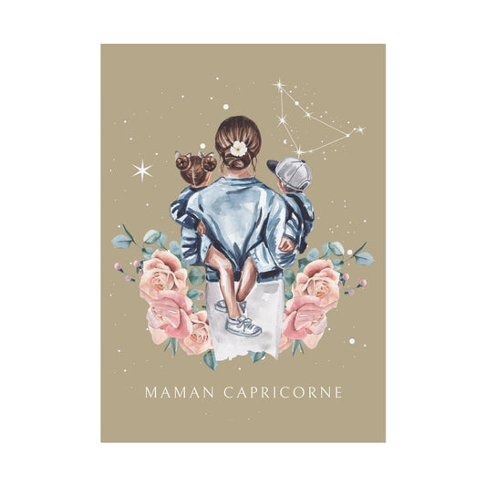 Poster Maman Capricorne avec son fils et sa fille
