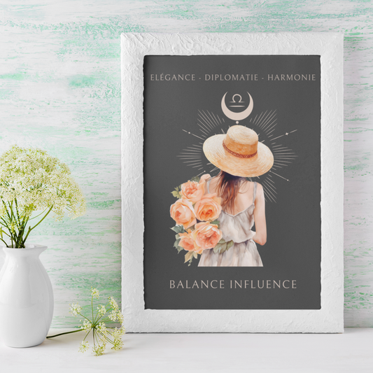 Poster Astrologique Balance - "Rose, Femme Balance"