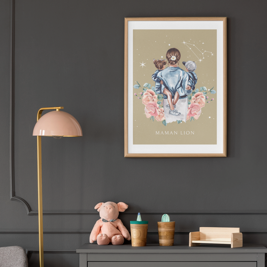 Poster Maman Lion avec son fils et sa fille