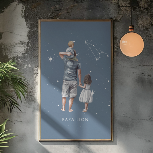 Poster Papa Lion avec son fils et sa fille